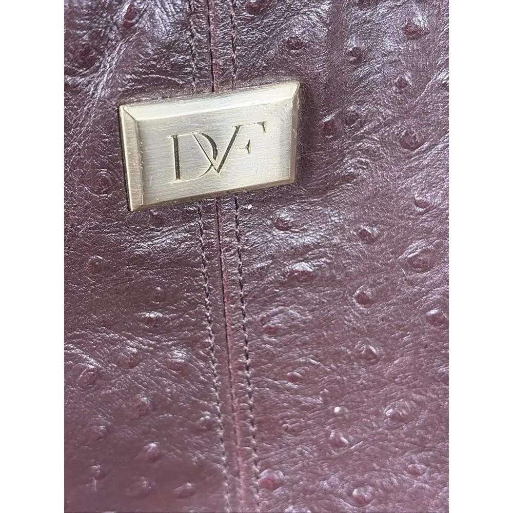 Diane von‎ Furstenberg Addison Burgundy Ostrich Embroidered Leather Tote